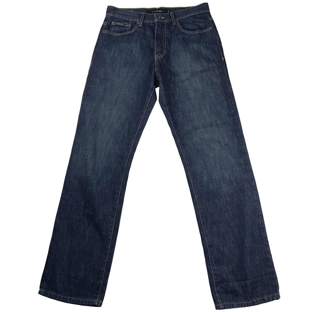 Calvin Klein 100% Cotton Dark Wash Relaxed Straight Leg Jeans 11” Inseam Size 32
